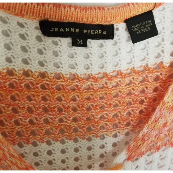 Jeanne Pierre Top M Women's Orange & White Striped Crochet Knit - Picture 3 of 5